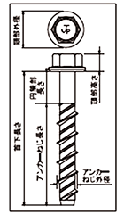 ステンレスSUS410 ハイタップ HEX(六角頭/小頭)(コンクリート用ビス)(JPF品) 製品図面
