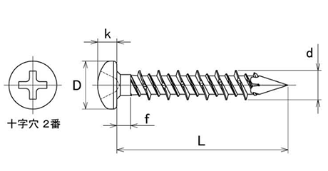 ステンレス SUS410 タップコン (+)ナベ頭 クールパック (ドリル付き)(コンクリート用ビス) 製品図面