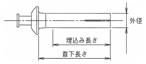 アルミ オールアンカー(パック)(ASU) (芯棒打込式) 製品図面