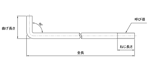 ステンレスSUS304 L形アンカー(ミリねじ)(基礎アンカーボルト)(本体のみ)(*) 製品図面