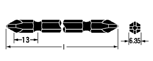 ベッセル パワービット 両頭(パワー刃先/磁気入り)(対辺6.35)(No.A14P) 製品図面