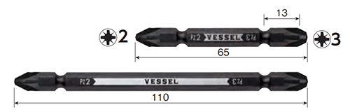 ベッセル 両頭コンビビット (PZ14/ポジドライブ)(2本組) 製品図面