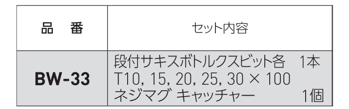 ベッセル 段付サキスボ トルクスビット(BW-33)(5本組) 製品規格