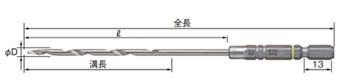 ベッセル クッションドリル (下穴ドリル)(ATD)(対辺6.35mm軸) 製品図面