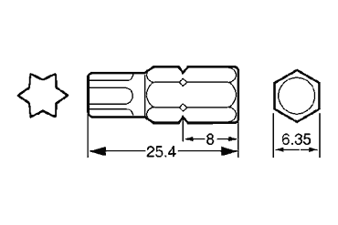 ベッセル TORXビット(A4)(六角軸6.35mm・トルクスビット) 製品図面