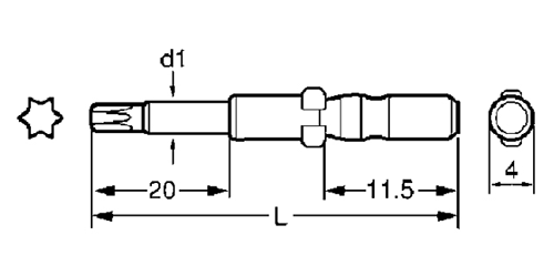 ベッセル TORXビット(D73)(シャンク4mm・トルクスビット) 製品図面