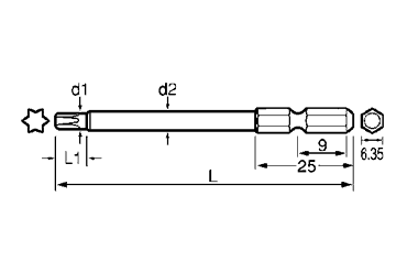TORXビット(J)(六角軸6.35mm) 製品図面