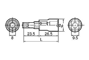 TORX T型ソケット(Q6T)(差込角9.5mm・全長50mm) 製品図面