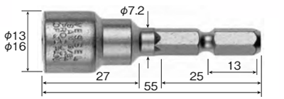 ベッセル ゴールドナットセッター(マグネット式/ ヘクス六角頭)(GSAM)(対辺6.35mm軸) 製品図面