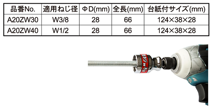 ベッセル 電動ドリル用全ネジソケット(六角軸6.35mm)(A20ZW) 製品規格