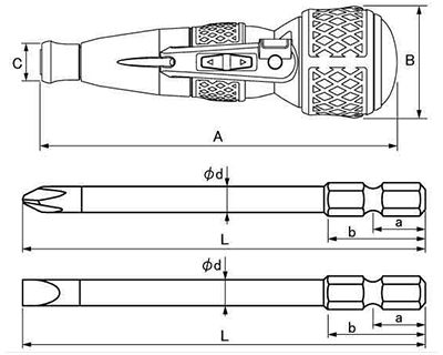 ベッセル 電ドラボール ドライバー(充電式、高輝度LEDライト付) 製品図面
