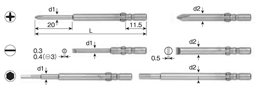 ベッセル (+)精密ビット(ハーフムーン断面/差込口φ4mm)(D73) 製品図面