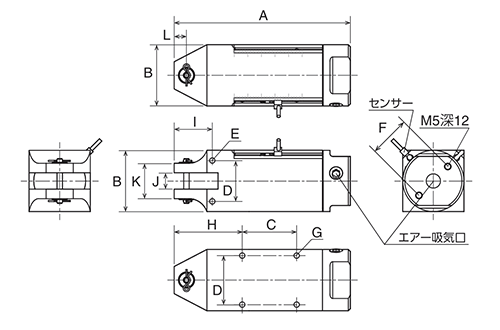 ベッセル エアーニッパー角型センサー付き(GT-NS20SR) 製品図面