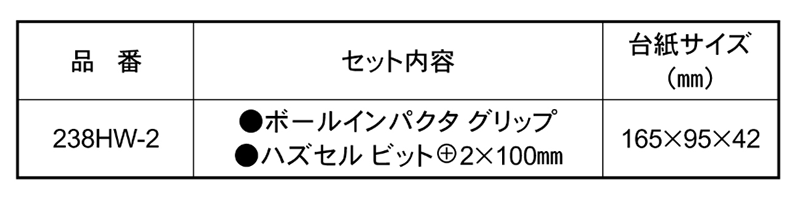 ベッセル ハズセルボールインパクタ (12度逆回転式差替ねじはずし)(238HW-2) 製品規格