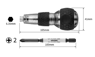 ベッセル ハズセルボールインパクタ (12度逆回転式差替ねじはずし)(238HW-2) 製品図面