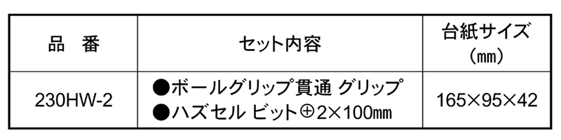 ベッセル ハズセルボールグリップ貫通 (貫通タイプ差替ねじはずし)(230HW-2) 製品規格