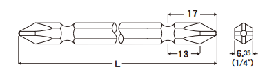 エイト (10本組) 両口プラスビットEA-01 (磁性無し)(シャンク6.35x13mm) 製品図面