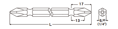 エイト (10本組) 両口プラスビットEA-01S (+)2番ビット(プラスチックホルダー付き) 製品図面