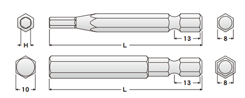 エイト 六角棒ビット(EA-67)(シャンク8x13mm) 製品図面
