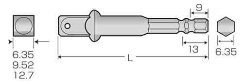 アネックスツール(ANEX) ソケットアダプター(AK20AD)(6.35mm六角軸) 製品図面