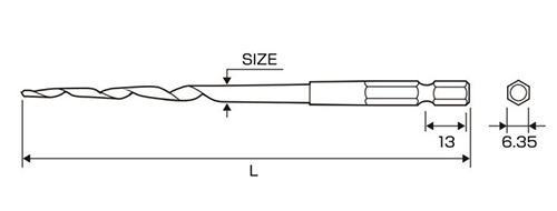 アネックスツール(ANEX) 木工用下穴錐(AMK)(対辺6.35mm六角軸) 製品図面