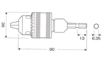 アネックス(ANEX) ドリルチャック(AKL)(Φ1.5～10mm / 6.35mm六角軸) 製品図面