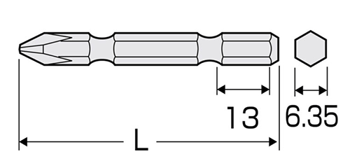 アネックス(ANEX) 差替用シャンクビット (AKL-P・2本入り(対辺6.35mm六角軸) 製品図面
