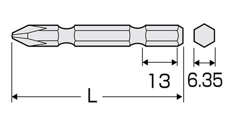 アネックス(ANEX) 差替用シャンクビット (AKL-P・5本入り(対辺6.35mm六角軸) 製品図面