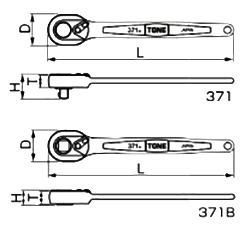 TONE ラチェットハンドル (371)(差込口 12.7mm) 製品図面