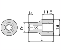 TONE E型トルクスソケット(3TX-E)(差込角9.5mm(3/8) 製品図面