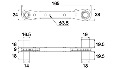 トップ工業 鉄製 カンラッチ(ロング4サイズ板ラチェットレンチ) PRW-LK 製品図面