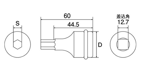 トップ工業 インパクトレンチ用 ヘキサゴンソケット (差込角12.7)(PHB) 製品図面