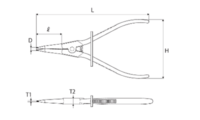 TOP ロック式 スナップリングプライヤ 軸用(シャフト用ストレート)(SS-LK) 製品図面