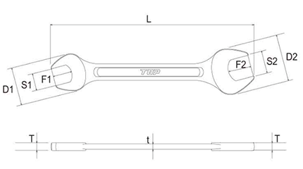 トップ工業 ライナースパナ (ヤリ型・ミリ) 製品図面