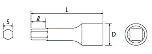 トップ工業 ソケットレンチ用ヘキサゴンソケット(六角穴付きねじ用)(HB-) 製品図面