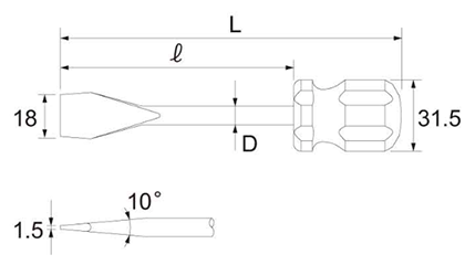 トップ工業 水栓ドライバー (先端幅ワイド/大径すりわり付ネジ 用)(TWD) 製品図面