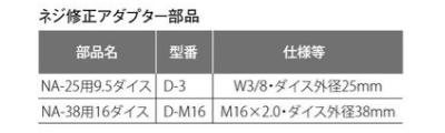 トップ工業 ねじ切り丸ダイス (NA-38用) 製品規格