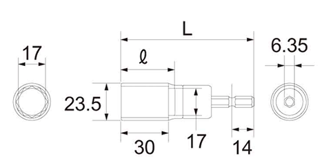 トップ工業 電動ドリル用アルファ 足場クランプソケット (18Vインパクト対応)(EDX-S/C) 製品図面