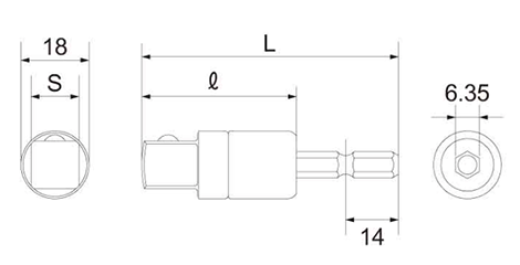 トップ工業 電動ドリル用アルファ ソケットアダプター (18V対応)(ESA-DX) 製品図面