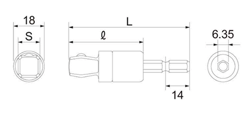 トップ工業 電動ドリル用アルファ フレックスソケットアダプター(自在形)(18V対応)(ESA-FX) 製品図面
