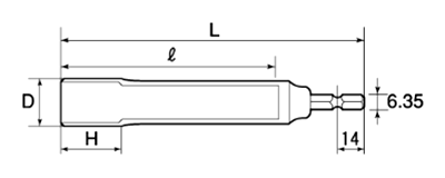 トップ工業 電動ドリル用ソケット ロングタイプ (六角軸6.35mm)(EDS-●L) 製品図面