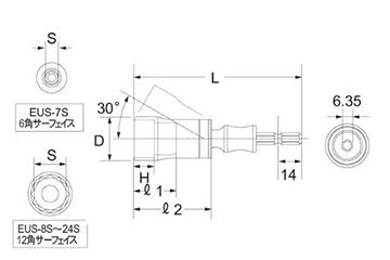 トップ工業 ユニバーサルショートソケット(EUS-S)(首振り角度30°) 製品図面
