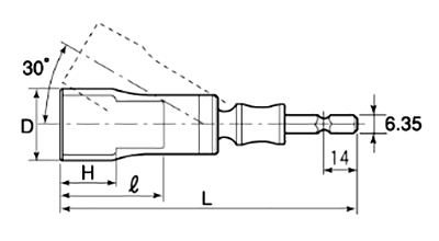 トップ工業 電動ドリル用ユニバーサルソケット(六角軸6.35mm)(EUS-) 製品図面