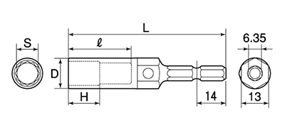 トップ工業 電動ドリル用マルチソケット(六角軸6.35mm)(ECS-) 製品図面