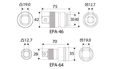 トップ工業 インパクトレンチ用ワンタッチアダプター(EPA/EPA-U) 製品図面