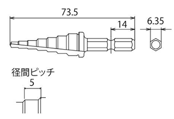 トップ工業 タップ 下穴用ステップドリル (ESD-T)(傘型多段ドリル)(18V対応) 製品図面