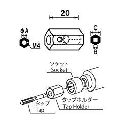 NAC(長堀工業) タップホルダー(差込口 六角軸) 製品図面