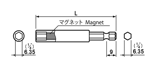 NAC(長堀工業) ビットホルダー (インサートビット用)(B-38)(差込口 6.35mmx13) 製品図面