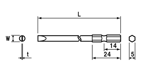 NAC(長堀工業) (-)マイナスビット(B-10)(差込口 5mmx14) 製品図面