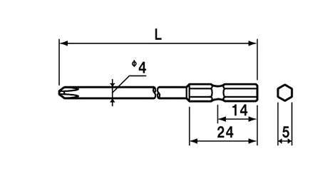 NAC(長堀工業) (+)段付きビット(B-10)(差込口 5mmx14x先端φ4) 製品図面
